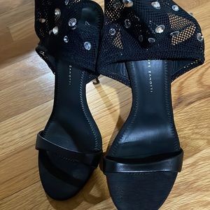 Black mesh rhinestone heel